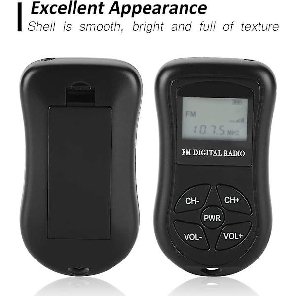 Lomme Radio, Bærbar LCD-Skjerm Digital Radio Mini FM Radio Med Øretelefoner [DB]