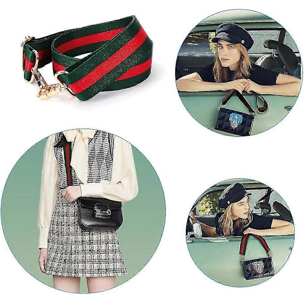 Väska Strap Ersättning Crossbody, 1.5\" Gyllene Spänne Grön & Röd Väska Strap För Kvinnor, Justerbar Väska Straps Ersättning [Db]