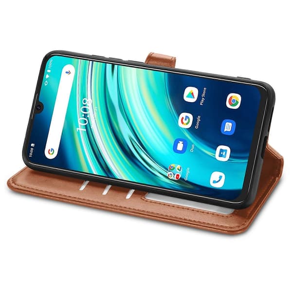 Retro Solid Farve Spænde Læder Telefon Cover (Sort) til UMIDIGI A9 Pro [DB] Brown