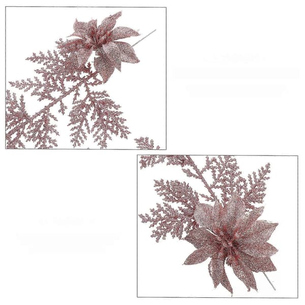 Julekunstige blomster Glitter kunstig blomst til dekoration 6 stk. sæt[DB]