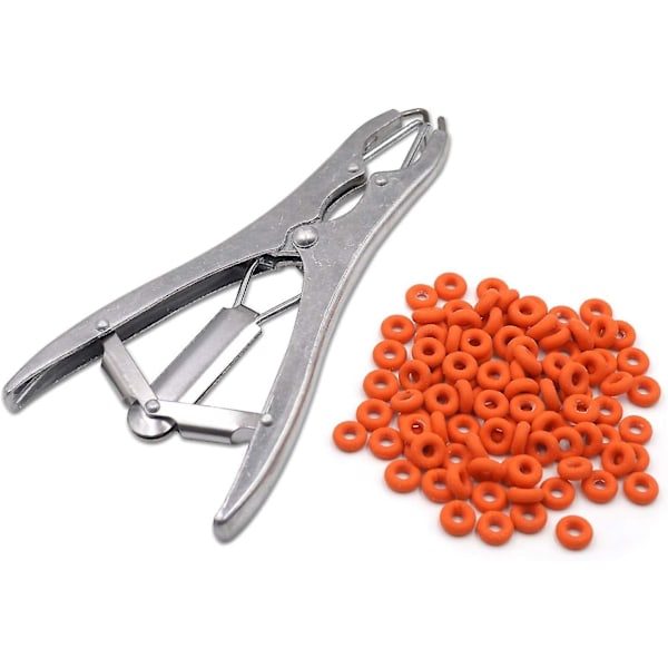 Stainless Steel Castration Pliers - For Cattle, Pigs, Sheep, With 100 Rubber Rings (FW)