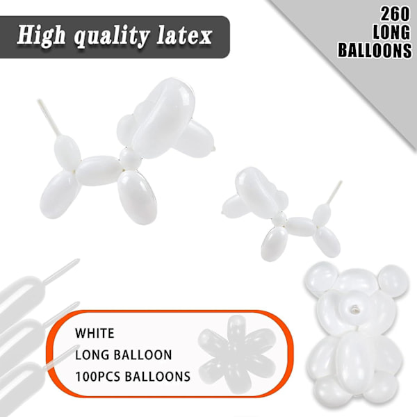 260q Lange Ballonger 100 Pakning Hvite Modellering Lange Magiske Ballonger Fortykning Latex Vridning Diy Dyreballong For Bursdag Bryllup Jul F db