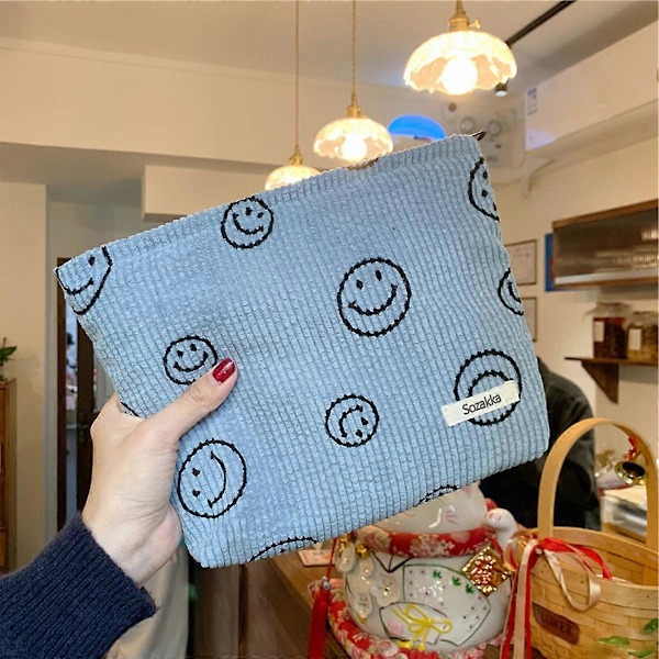 Makeup taske Dame makeup taske Stor kapacitet lærred makeup taske Rejse toilettaske Tilbehør opbevaringstaske [DB] Light blue gray