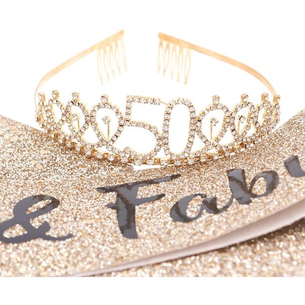 \"70 och Fantastisk\" Sash & Rhinestone Tiara Set - 70-årsdag Sash 70-årsdagspresenter Festgåvor, guld