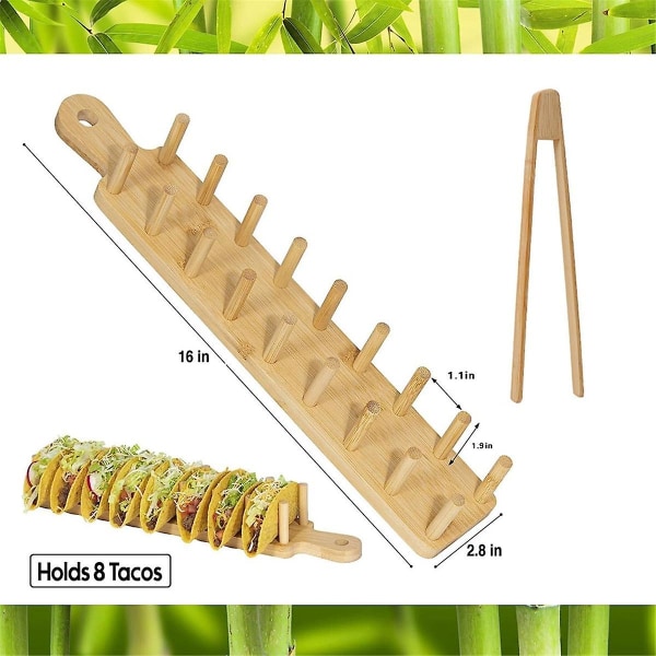 Bambus tacobakke med plads til 8, tacoskalholder giver mulighed for multi-brug madbakke charcuteribakke