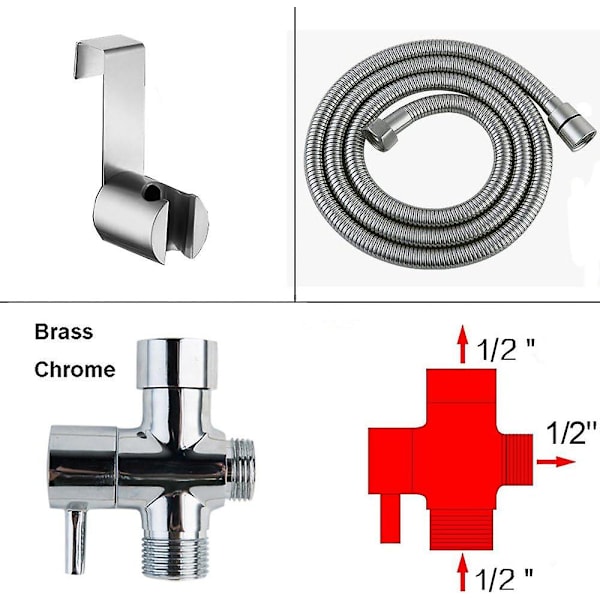 Bidet Toalett Spray 304 Rostfritt Stål Med T-adapter 1,5m Extra Slang Och Hållare Bidet Wc Handdusch (t-adapter)