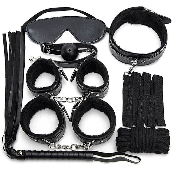 7stk/sett Lær Bodaged Kit Adlt Explay Håndjern/pisker/ball Knebel/tau/krage Bdm db