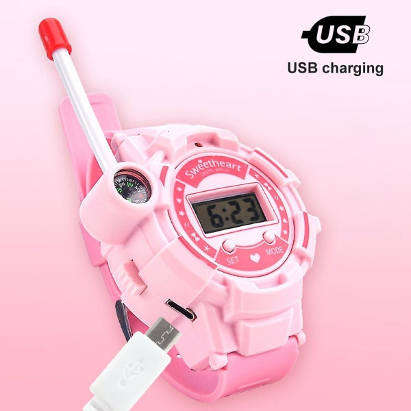 1 par barns intertelefonklockor laddningsbara elektroniska klockor förälder-barn interaktionsleksaker utomhusgåvor för pojkar flickor db Pink