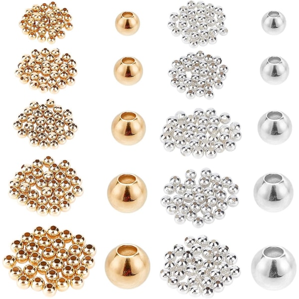 Runde afstandsperler i guld og sølv til smykkefremstilling (300 stk)