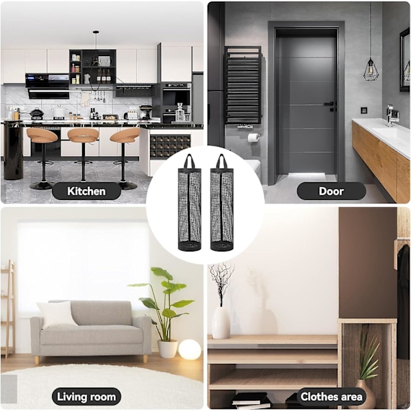 2 stk Plastposeholder, Handleposeholder Mesh Hengende Oppbevaringspose Dispenser Søppelposer, sammenleggbar Pose Oppbevaringsdispenser For Hjem Kjøkken Db Black