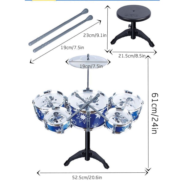 Barntrumset Leksaker Jazztrumset 5 Trummor Med Pall Mini Band Set Musikinstrument Leksaker Födelsedagspresenter För Nybörjare Pojkar Flickor [DB]