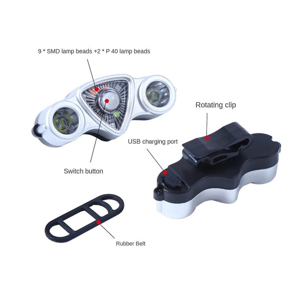 Cykelljus Blinkers USB Uppladdningsbar Vattentät LED-signal för utomhuscykel Bakljus Suppl