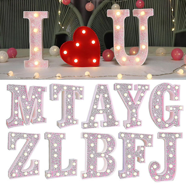 Sinknap LED-bokstavsljus Glitter Alfabetsskylt med upphängningshål Nattljus Fest Bröllop Heminredning LED-ljus [DB] J