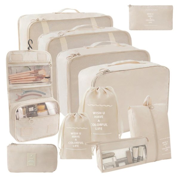 11 st Resepackningsorganisatörer Resepackningskuber för set Bagageorganisatörer för resväska Lättviktsresor Essential Bag DB Beige