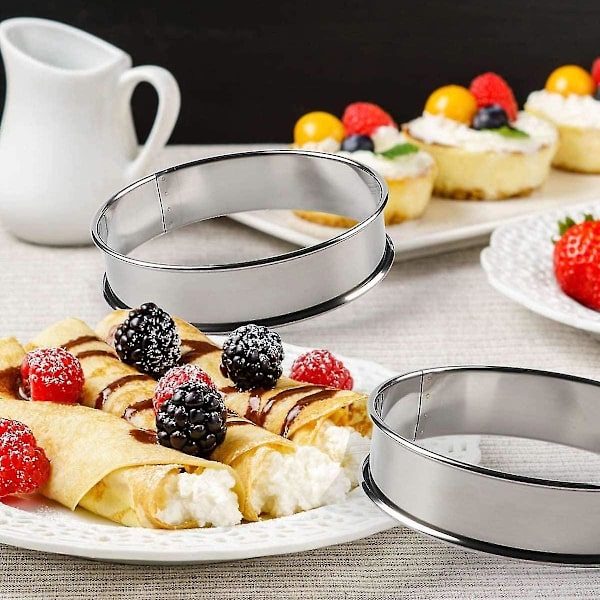 6 kappaletta 4 tuuman kaksoisrullattuja englantilaisia muffinirenkaita, ruostumattomasta teräksestä valmistettuja muffinirenkaita, tartalettien renkaita, pyöreitä Db silver