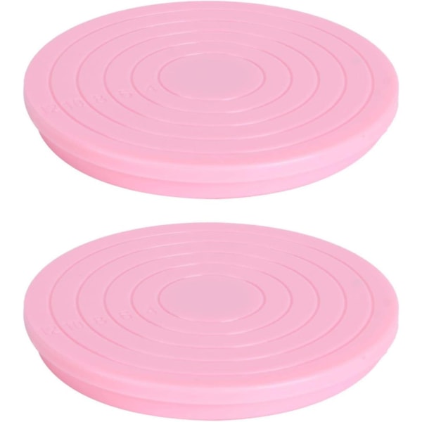 Roterende kagepladespiller, 2 stk. Mini 360 graders basestativ Display Drejeligt bageværktøj Cupcake dekorationstilbehør - Pink
