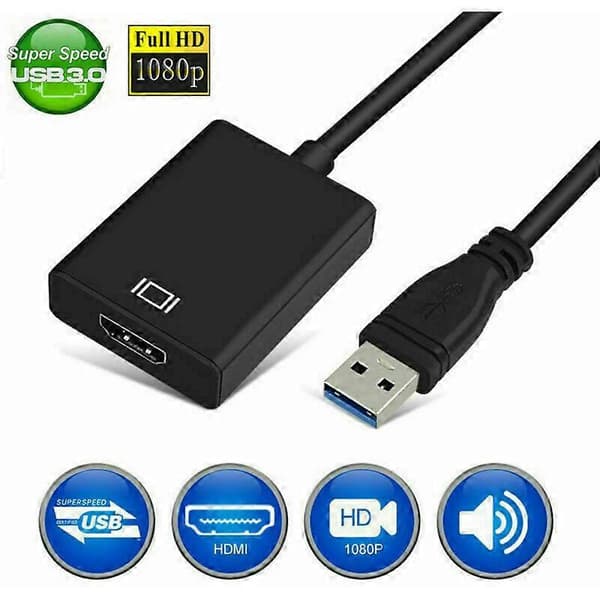 USB 3.0 til HDMI konverter, kabeladapter, sort db