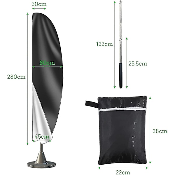 Parasolltrekk 3m 4m Med Glidelås 1.4m Lang Med Teleskopstang, 280x30/80/45cm. Fra Chuai Du [DB]