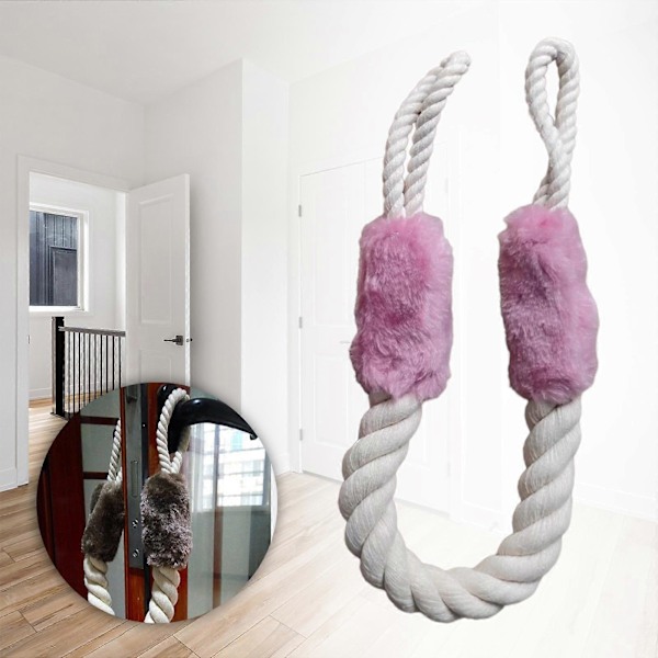 Dørhåndtak Trekktau Anti-Klype Stropper Stopper Multifunksjonell Hund Fingerbeskytter Dørtau for Soverom Stue db Pink 60cm