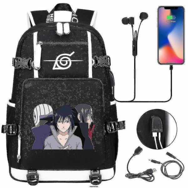 Anime Naruto Akatsuki Itachi Sharingan Ryggsäck Usb Cahrge Gymnasieelever Skolväska Kapacitet Resa Laptop Axelväskor DB Dark Grey