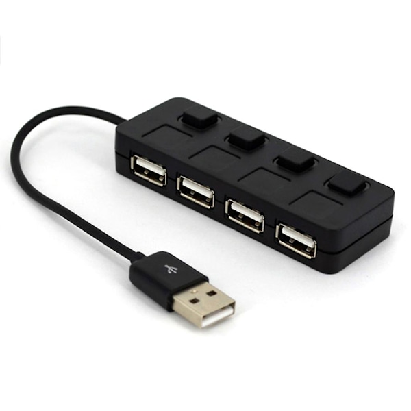 Super Rask Usb2.0 Hub Multi Usb Splitter 4 Ports Utvider 12v Strømadapter {Db} Black