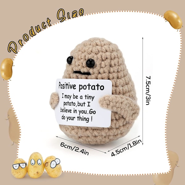 Mini Rolig Positiv Potatis, 3 tum Stickad Potatis Leksak med Positivt Kort Kreativ Söta Ull Inspirerande Potatisvirkad Docka Pigga Upp {DB}
