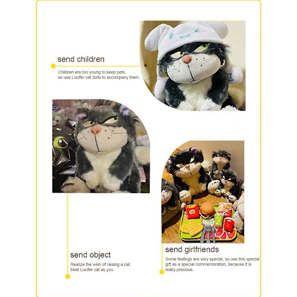 35/45cm Japan Lucifer Cat Plysch  Askungen Plysch Mjuk Fylld Dockleksak, 100% Ny DB Gray 45cm