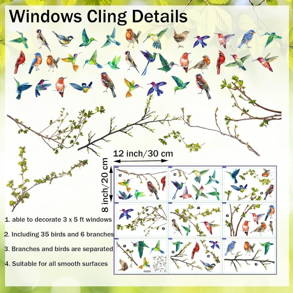 Spring Window Clings - 9 ark, dubbelsidig glasdekoration