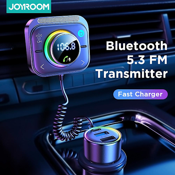 SSRGV Joyroom FM Bluetooth 5.3 FM/AUX Bluetooth Biladapter billaddare Basförstärkning 3 Portar PD&QC 3.0 FM Bluetooth Bilsändare [DB]