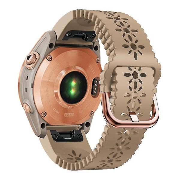 For Garmin Fenix 7s / 6s Pro / 5s Plus / Instinct 2s Hollow-out Flower Pattern Silicone Watch Band Adjustable Quick Release Soft Strap Replacement DB Khaki
