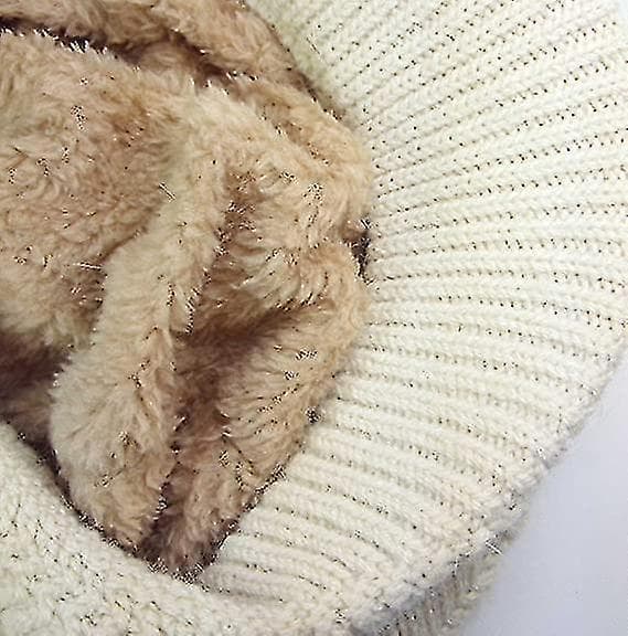 Vintervarm Strikket Hue til Kvinder i Uld med Visir - Sort db Beige
