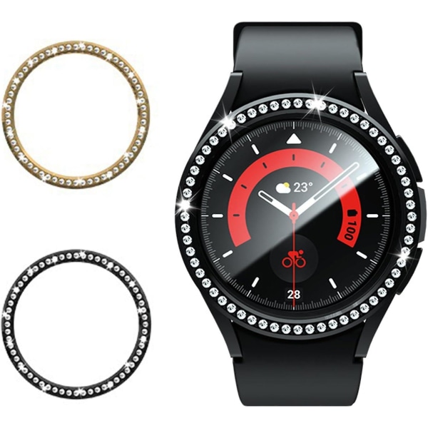 2 stk Bezel-tilbehør for Samsung Galaxy Watch 6 43 mm Bezel, Diamond Pc Bezel Ring selvklebende deksel Anti-ripebeskyttelse Deksel Dekor [DB] Black-Gold For Galaxy Watch 6 43mm