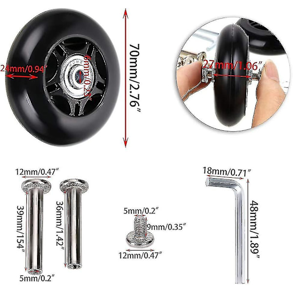 2 st Reserveringshjul för resväska, 70*24 mm, svarta