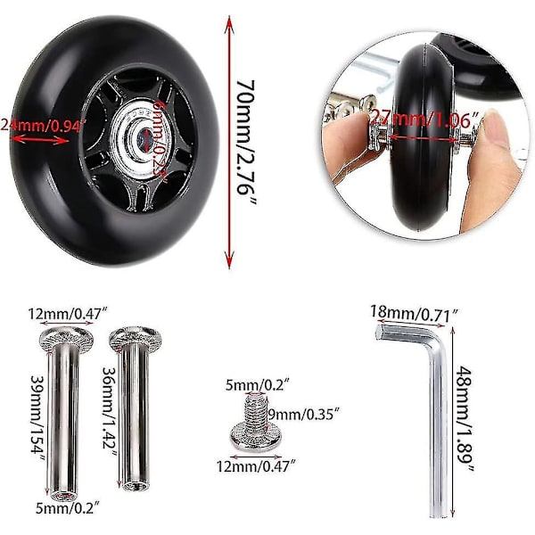 2 stk. Kuffert Hjul Udskiftning Hjul Leje Reparation Til Kuffert 70*24Mm, Sortdb