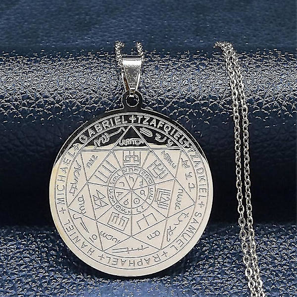 Syv Ærkeengle Amulet Rustfrit Stål Halskæder Mænd Segl af Salomon Talisman Halskæde Beskyttelse Smykker Krave Hombre_lldxm Db qianA 50cm O GD