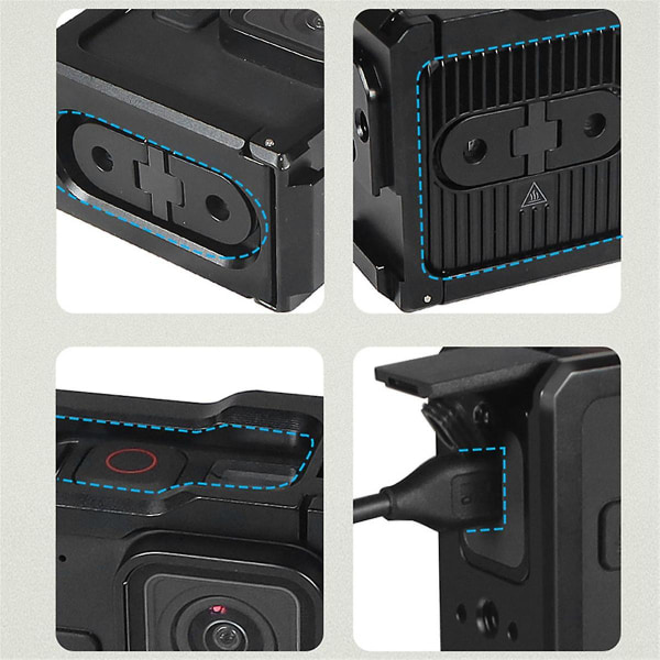 Kameraburrig Beskyttelsesramme Sidebatteridæksel Cold Shoe Mount For Hero 11 Mini Action med sidedæksel