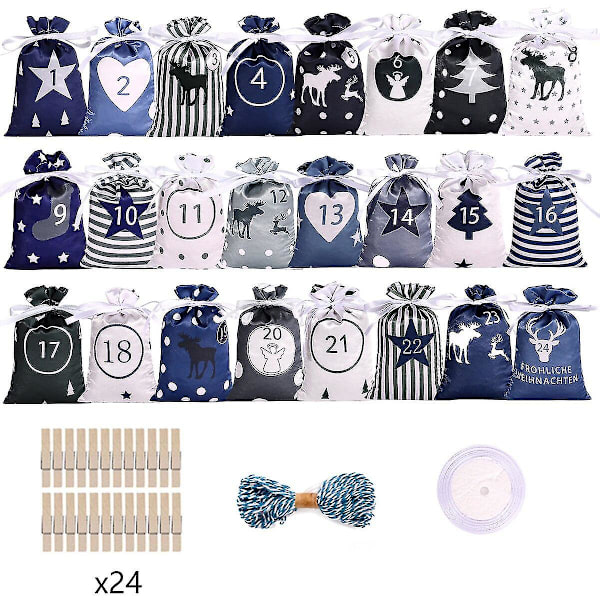 Joulukalenteripussien lahja DIY-setti Paperitarrat Koriste Calendario De Adviento 24 päivää DB Blue