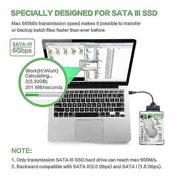 USB 3.0 SATA SSD HDD -sovitin kaapeli 2 kiintolevyaseman johtoa 22 nastaa USB 3.0 SATA kaapeli SATA USB 3.0 -sovittimeen jopa 6 Gbps tuki DB