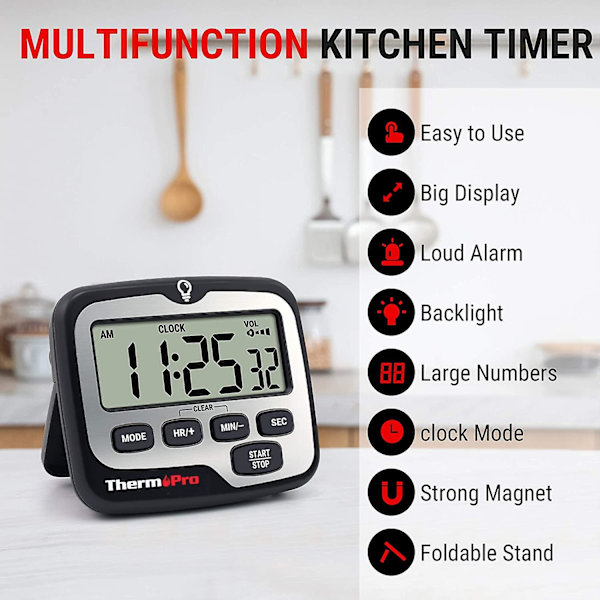 Tm01 Kök Timer Digital Matlagningstimer Med Stor LCD-skärm Stora Siffror Alarmvolym Justerbar Timer Klocka Multifunktionell Bakgrundsbelyst Nedräkningstimer