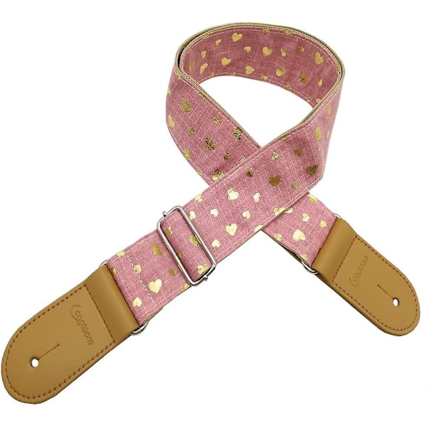 SBSGV Jente Gitarre Stropp Rosa Bomulls Hjerte Mønster Elektrisk Akustisk Gitar Bass Musikk Tilbehør {db}