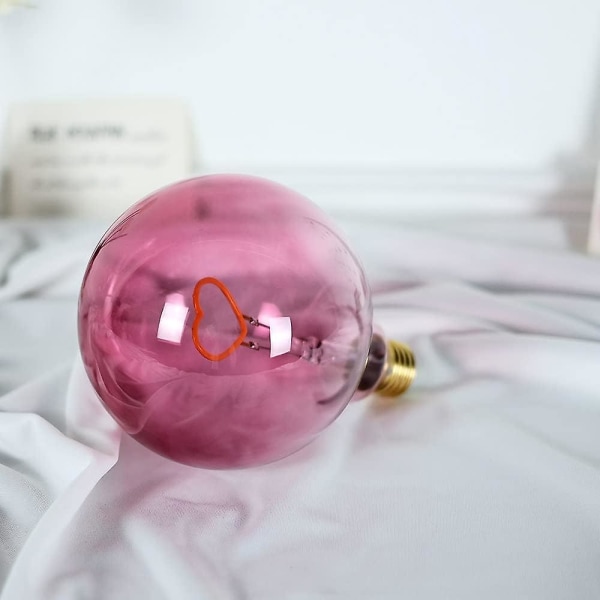 Led-glödlampa, stor klot Edison-glödlampa G125 Rosa färg Hjärtatråd 2w Dimbar Special dekorativ glödlampa 220-240v E27