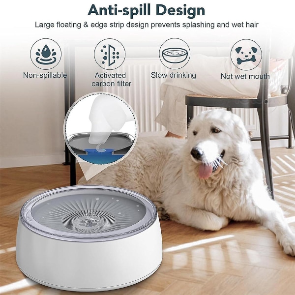 3l hundevannskål uten søl hundeskål med treg matermatte, 101 oz sprutsikker kjæledyrvanndispenser med filtre