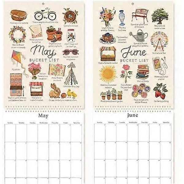 2025 Bucket List Kalender, 2025 12 Måneder Vægkaleender, 2025 Vægkaleender To Do Liste & Noter Kalender, 2025 Kalender til Planlægning DB 3pcs