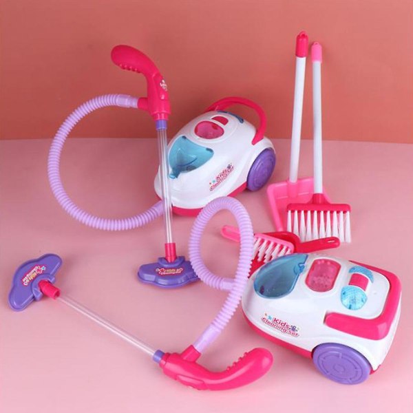 Mini støvsuger legetøj til børn med lampe og lyd til rolleleg, pige husholdningsværktøjssæt til fødselsdag og julegaver db Pink A2