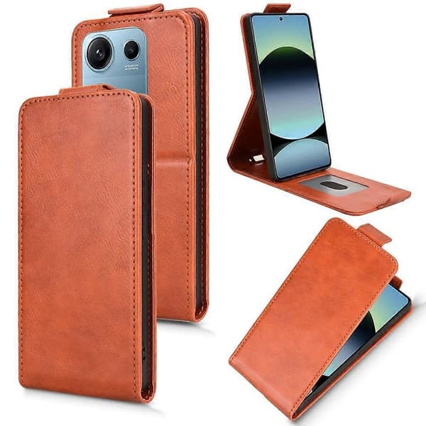 Magnetiskt vertikalt flipfodral i läder med spänne [DB] Brown For Redmi Note 14S / Note 13 Pro 4G