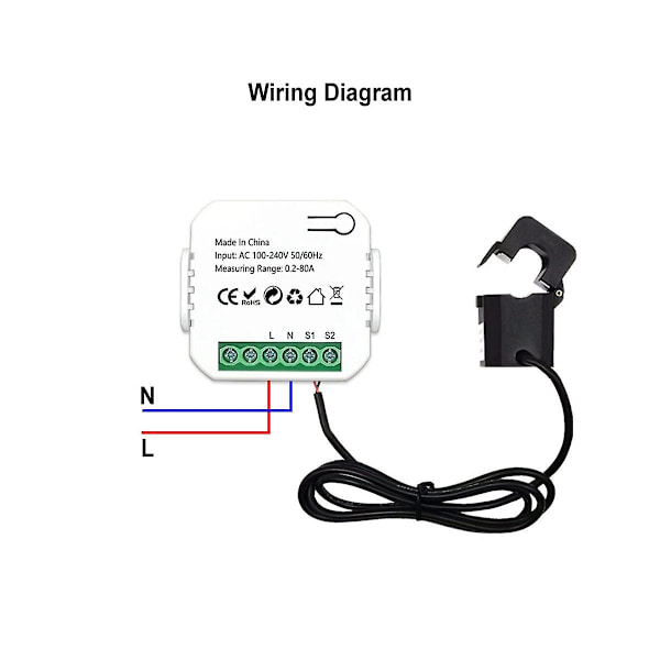 Tuya Smart Life Zigbee -energiamittari 80a virtamuuntajapidikkeellä Kwh-tehomonitori Sähkötilastot 110v 240v