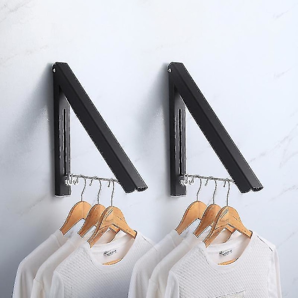 2-pack Utdragbar Garderobstång - Väggmonterad Klädställning - Svart [DB]