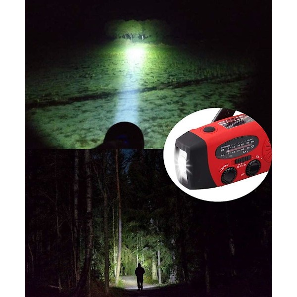 Veva Radio, Solenergi Nöd-FM AM NOAA Bärbar Radio med SOS-Alarm, LED-ficklampa, 2000mAh Powerbank USB-C Mobiltelefonladdare db Red