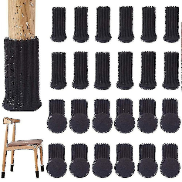 24 stk Stolputebeskyttere Høy Elastisk Møbelsokker Pads Sklisikre Stolputebein {db} Black