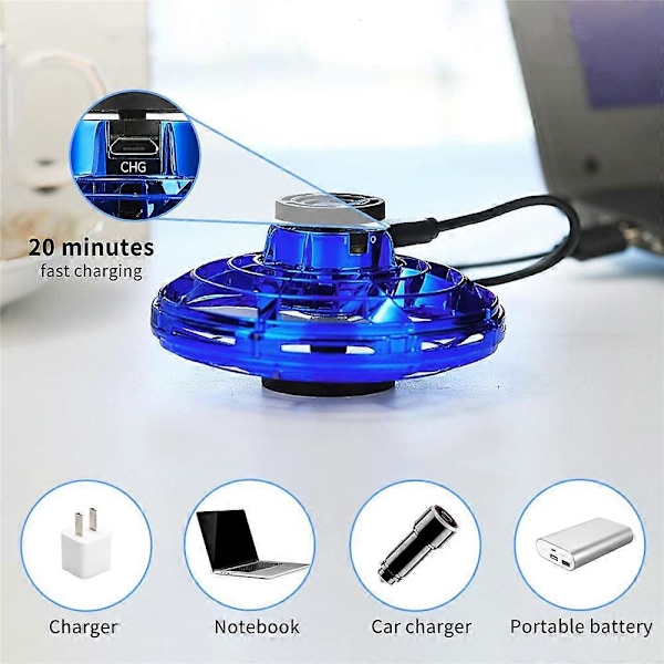 LED Ufo Typ Mini Drönare Flygande Helikopter Spinner Fingertoppsflygning Gyro Drönare Flygplan Leksak Vuxen Barn Present [db] Blue